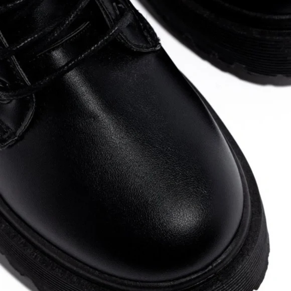 !! RESTOCKED !! Black Vegan Leather Side Zip Combat Boots - Picture 2 of 8